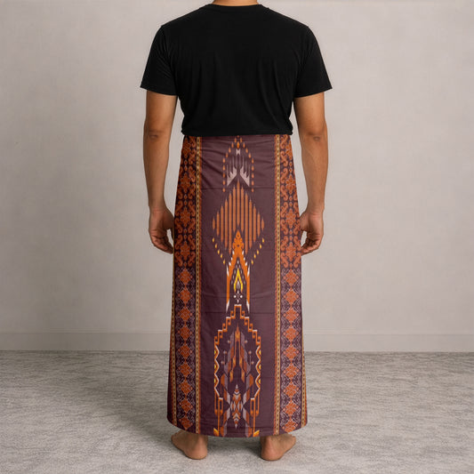 MENS BHS SARONG - DEEP BURGUNDY / BURNT AMBER