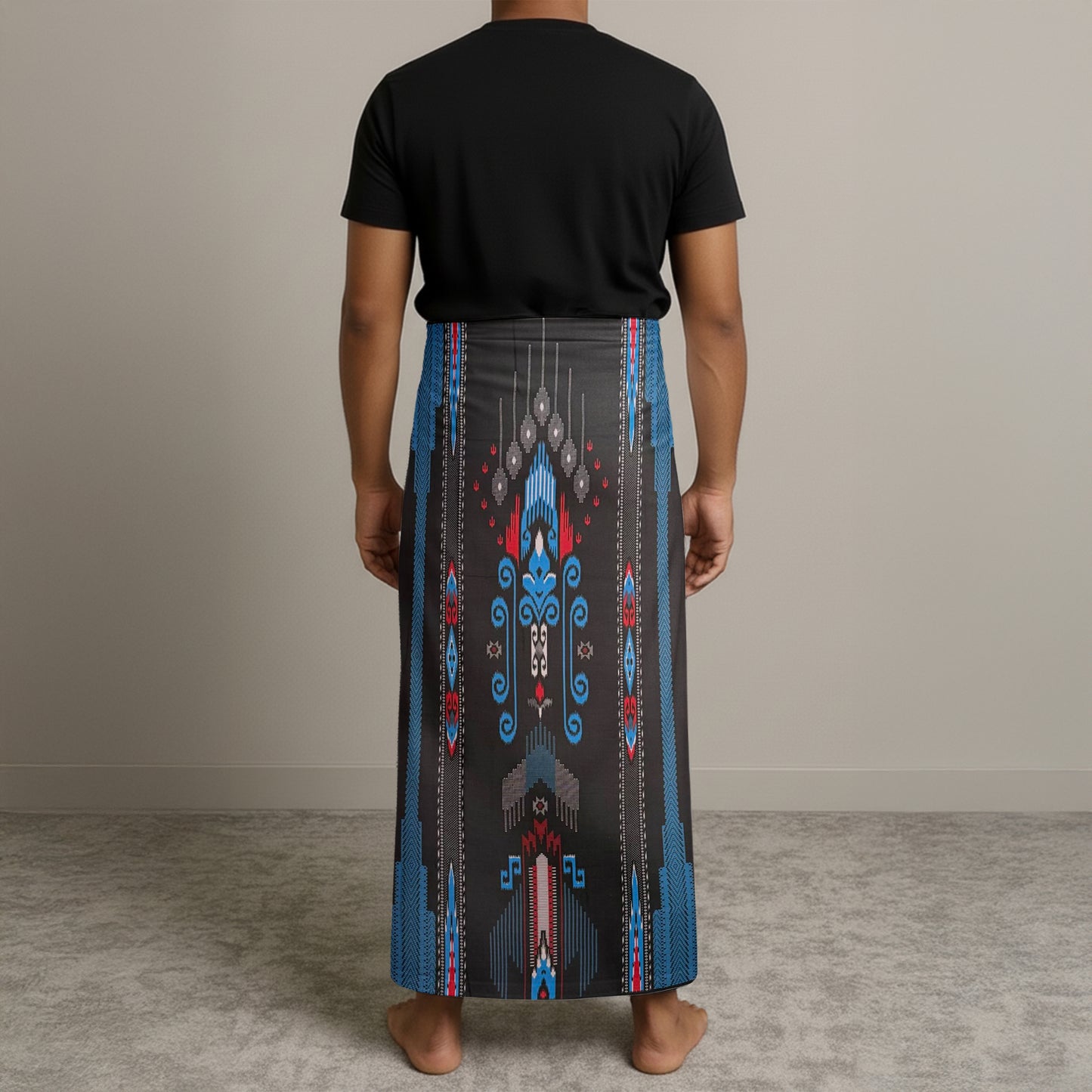 MENS BHS SARONG - BLACK / BLUE & RED