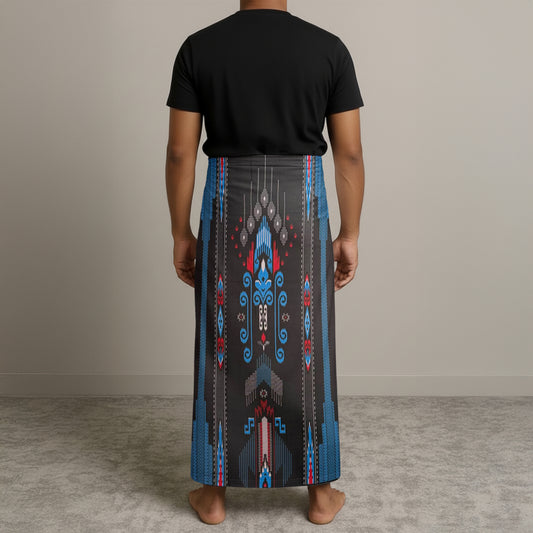 MENS BHS SARONG - BLACK / BLUE & RED