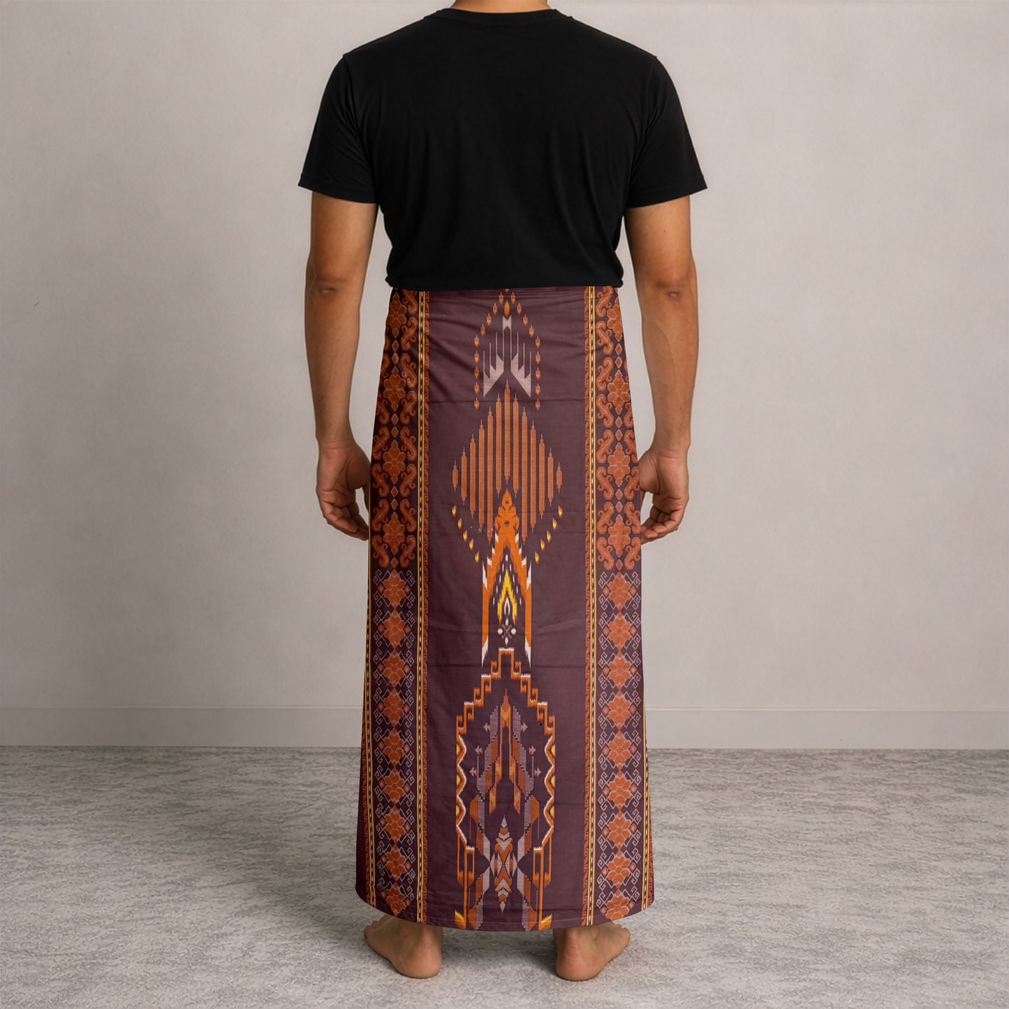 MENS BHS SARONG - DEEP BURGUNDY / BURNT AMBER