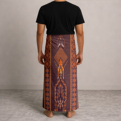 MENS BHS SARONG - DEEP BURGUNDY / BURNT AMBER