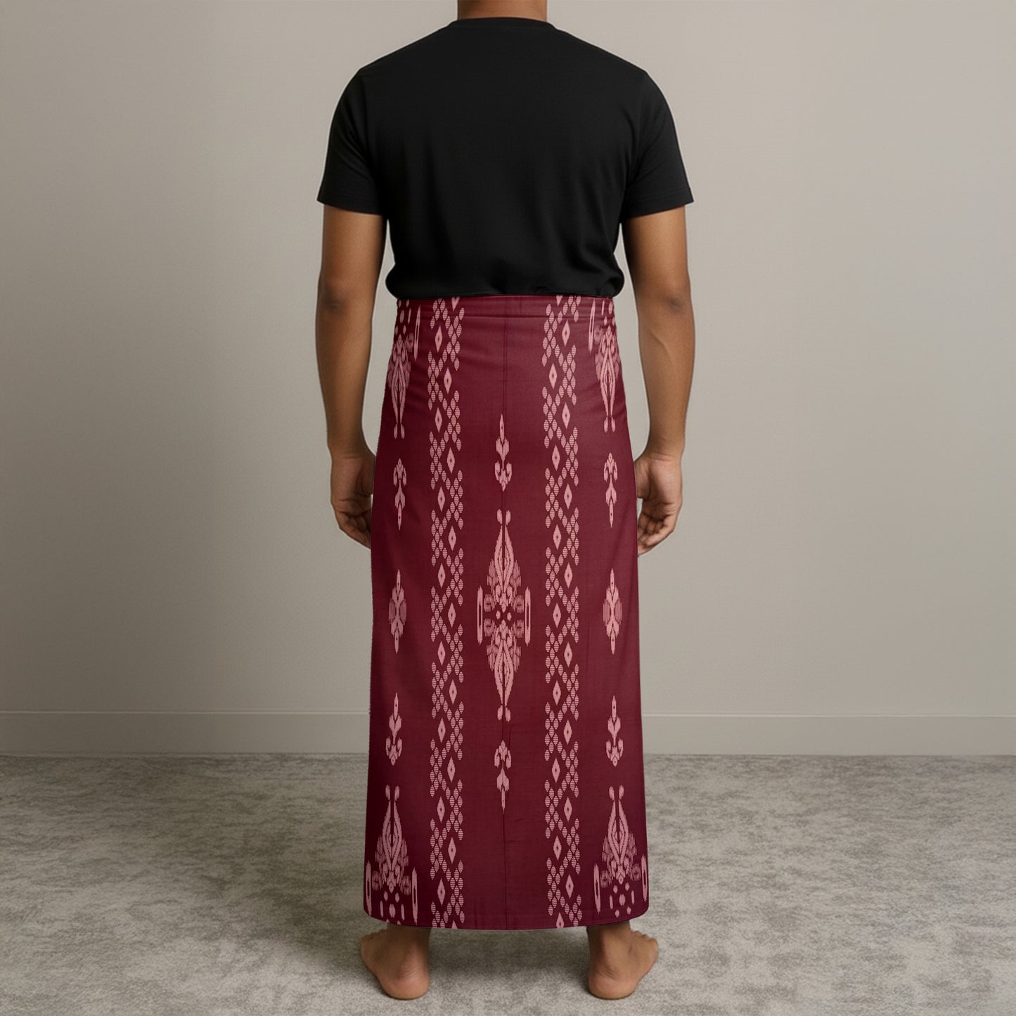MENS GAJAH DUDUK SARONG - MAROON / GREY