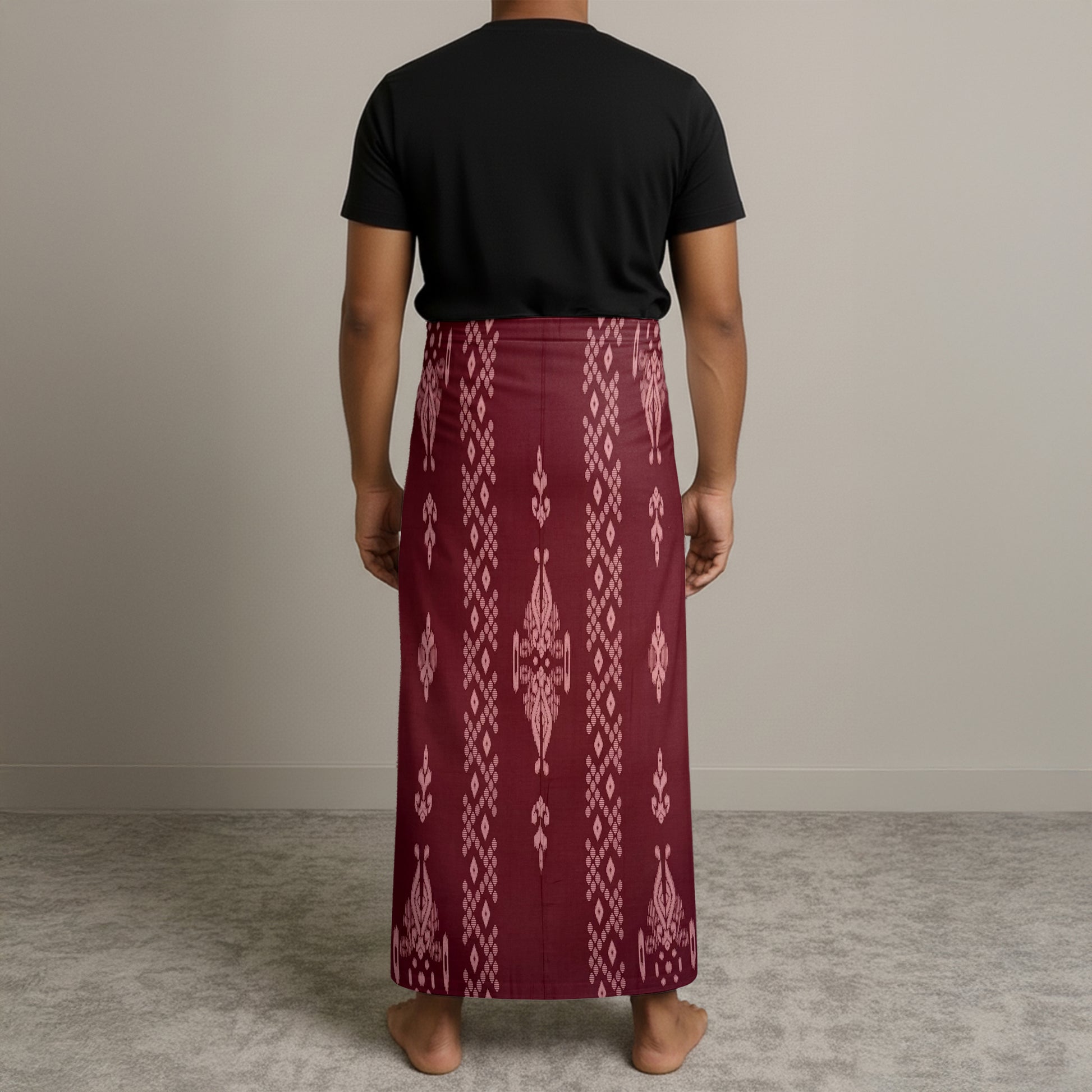 MENS GAJAH DUDUK SARONG - MAROON / GREY