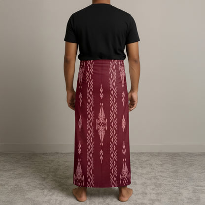 MENS GAJAH DUDUK SARONG - MAROON / GREY