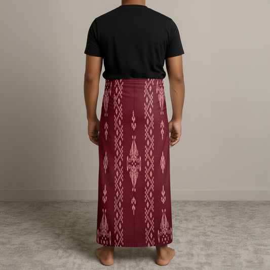 MENS GAJAH DUDUK SARONG - MAROON / GREY
