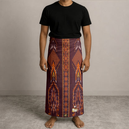 MENS BHS SARONG - DEEP BURGUNDY / BURNT AMBER