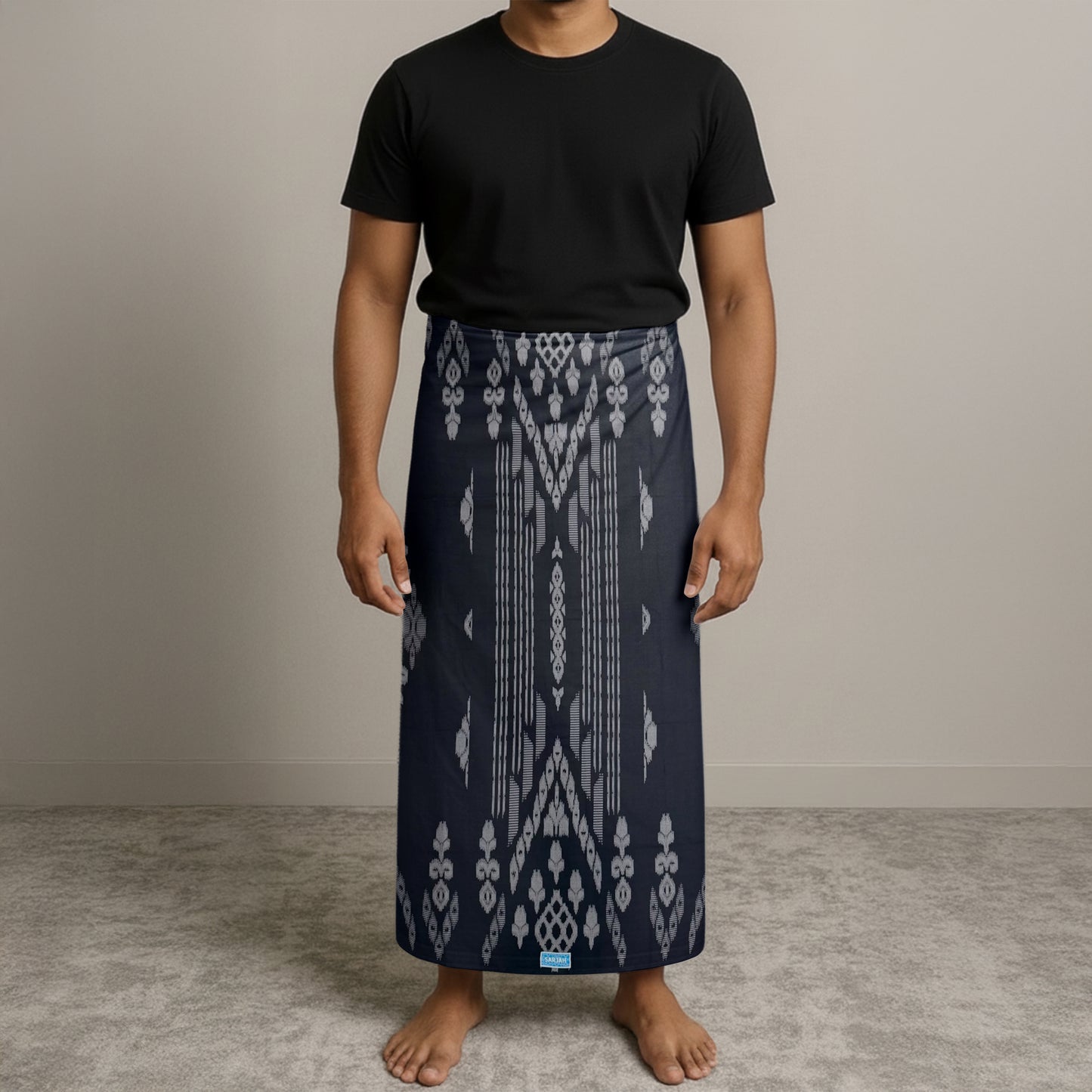 MENS GAJAH DUDUK SARONG - MIDNIGHT GREEN / GREY