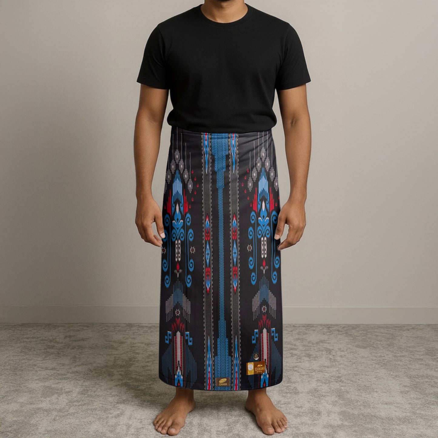 MENS BHS SARONG - BLACK / BLUE & RED