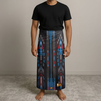MENS BHS SARONG - BLACK / BLUE & RED