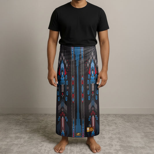 MENS BHS SARONG - BLACK / BLUE & RED