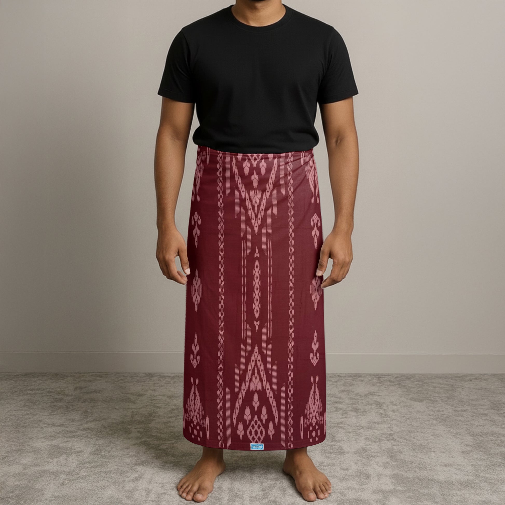MENS GAJAH DUDUK SARONG - MAROON / GREY