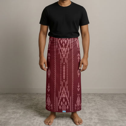 MENS GAJAH DUDUK SARONG - MAROON / GREY