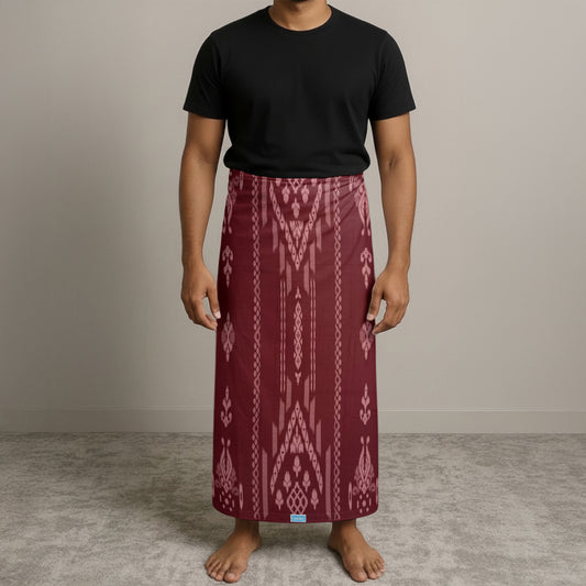 MENS GAJAH DUDUK SARONG - MAROON / GREY