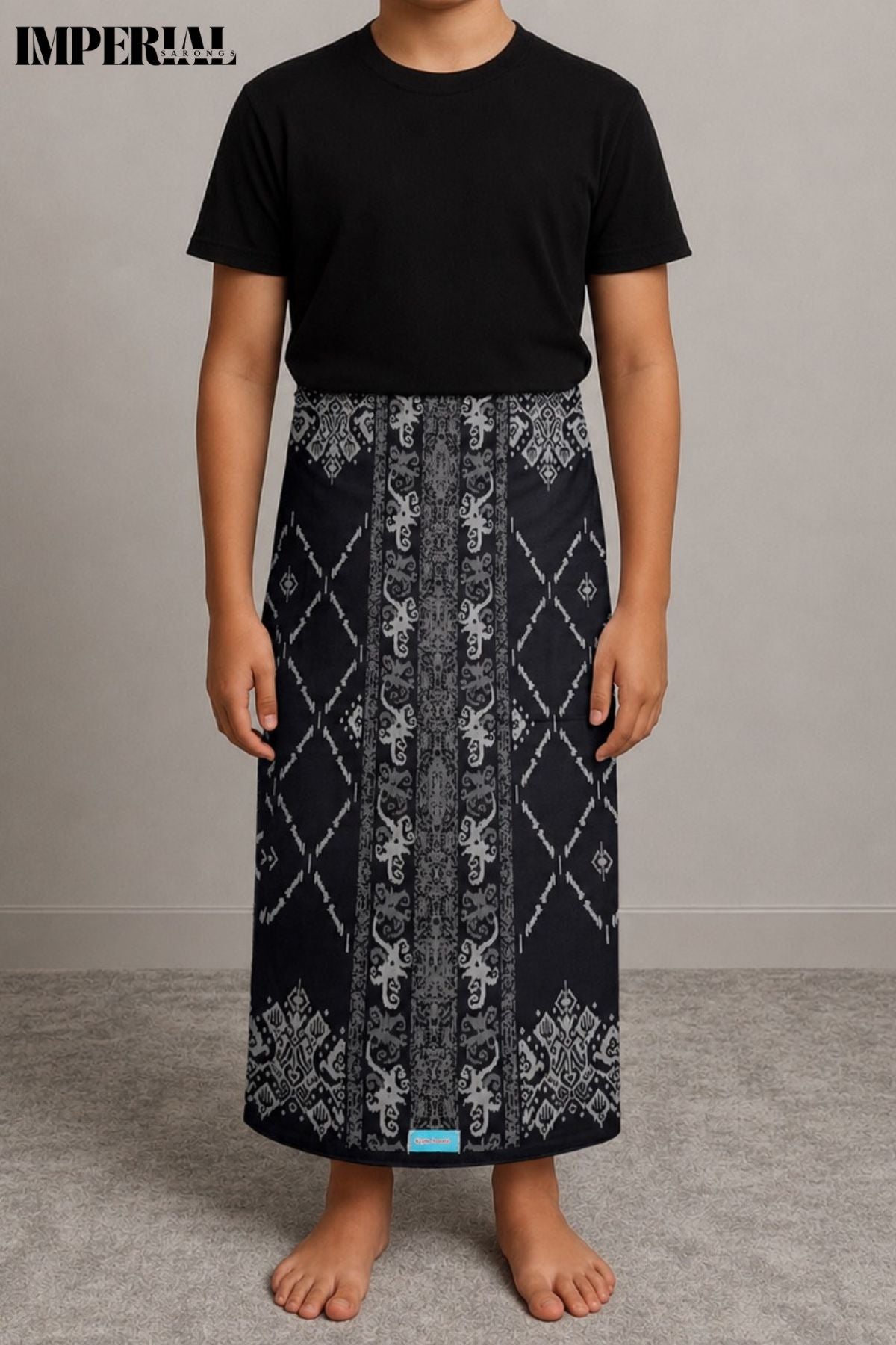 CHILDRENS GAJAH DUDUK SARONG - BLACK / SILVER
