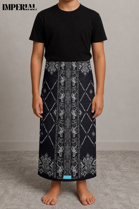 CHILDRENS GAJAH DUDUK SARONG - BLACK / SILVER